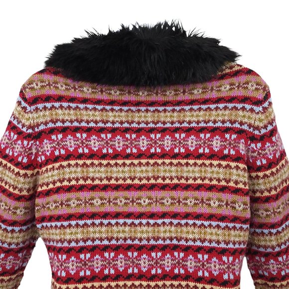 Vintage Harolds Nordic Cardigan Sweater Womens Size S Faux Fur Attached Collar - Picture 7 of 14